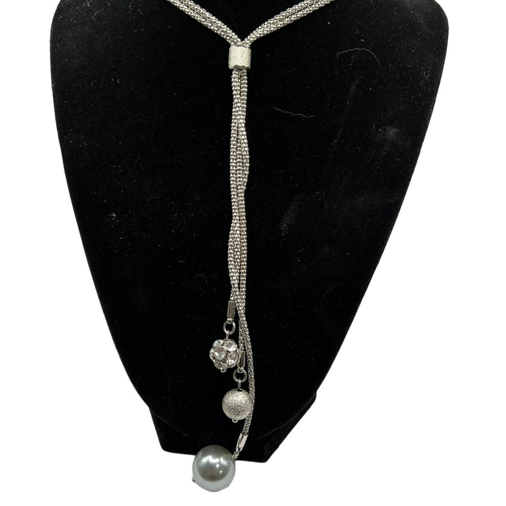 Lia Sophia Lariat Necklace Silver Tone with Three Dangling Chains